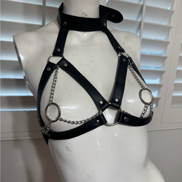 New adjustable leather harness lingerie top goth gothic boho punk festival emo - Picture 1 of 4